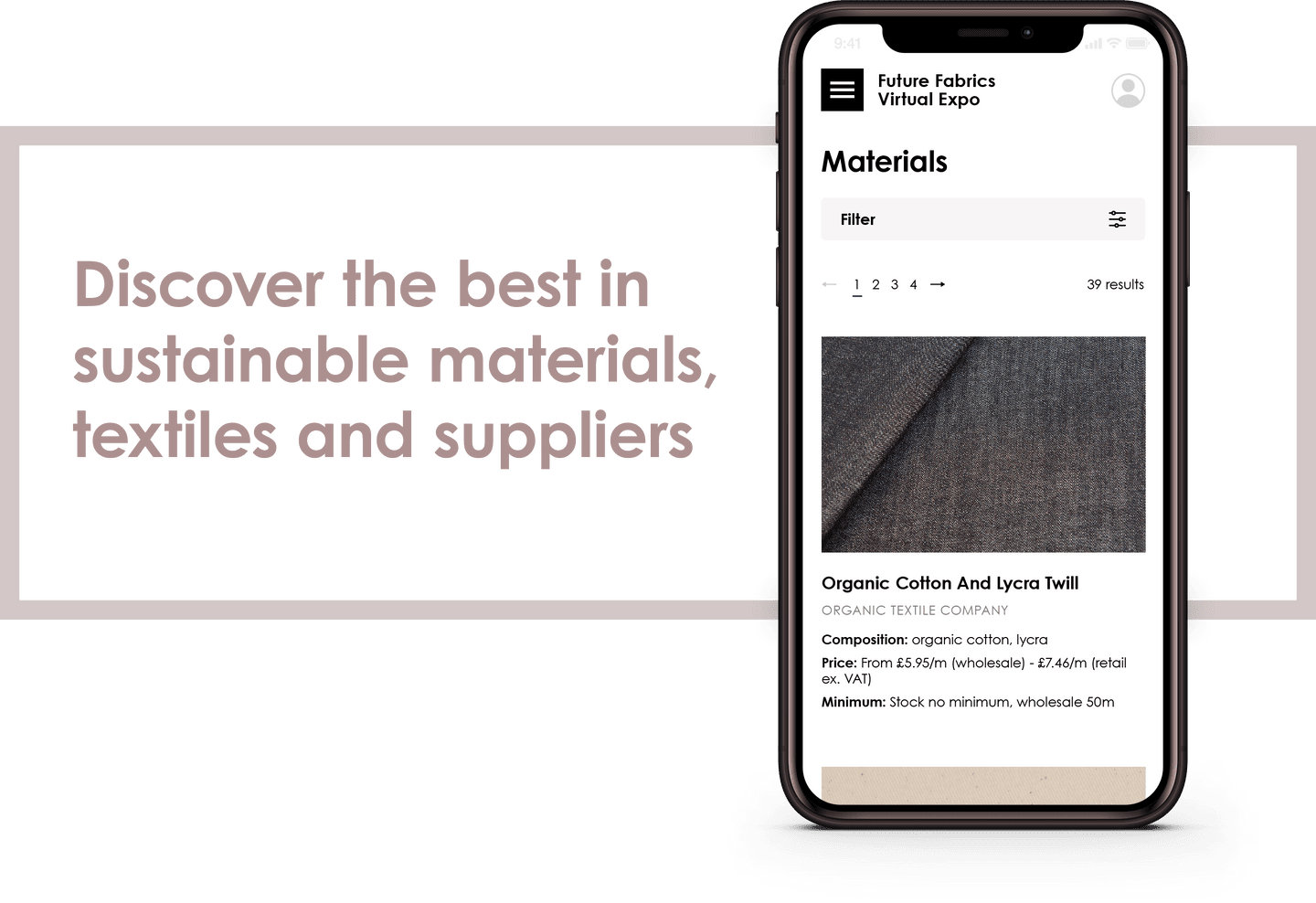 Future Fabrics website design on iPhone